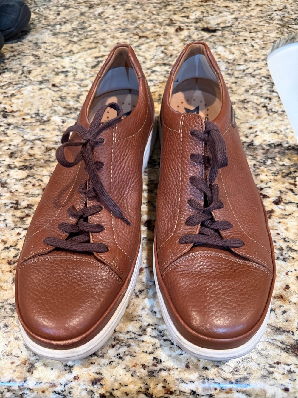 Mephisto Men's Brown Leather Lace-Up career Sneakers with White Sole size 12